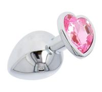 Fallo anale in metallo acciaio dildo grande con pietra gioiello cuore rosa pink