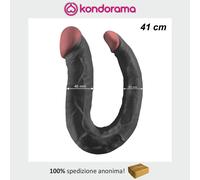 Fallo dildo realistico doppio anale vaginale flessibile forma U-shaped dong 41cm