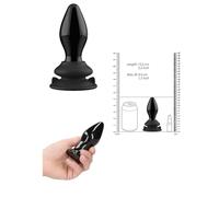 Fallo vibrante mini wireless anale con ventosa butt plug nero in vetro dilatante