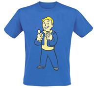 Fallout 4 T-Shirt da Uomo Vault Boy Shooting Fingers Blu. con Licenza Ufficiale