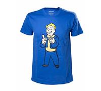 Fallout 4 T-Shirt da Uomo Vault Boy Shooting Fingers Blu. con Licenza Ufficiale