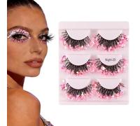 False Lashes | 3 Pair Glitter Curled Eye Make Up Supplies - Fake Eye Lashes - For Stage Carnival Party Festival Performance Club Women Girls