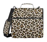 Falsi glitter leopardati beige 3 anelli 3,8 cm raccoglitore cerniera con manico tasche multiple portfolio portatile per scuola e ufficio