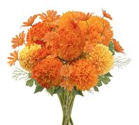 FALSKT 14 Pezzi Ortensie Finte Realistiche Seta, Fiori Artificiali con Steli, Margherite Finte, Fiori Finti per Decorazioni, Ortensia Artificiale pour La Maison Garden Party Décoration (Orange)