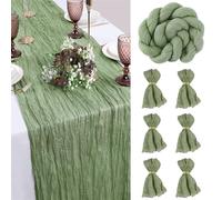 FALSKT Runner Tavola Moderno Runner da Tavolo Boho Garza Runner Verde Salvia 400×90cm Tulle Trasparente per Interni Feste Vacanze Matrimoni, 6PCS tovaglioli di stoffa, 6PCS Anelli Portatovaglioli