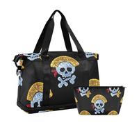 Falso glitter cartone animato teschio pirata borsa a tracolla nera palestra sport indossabile con tracolla regolabile per trekking impermeabile, finto glitter cartone animato teschio pirata nero,