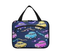 Falso Glitter Cartoon Car Navy Blue Hanging Personal Item Borsa da viaggio con gancio, borsa da toilette impermeabile portatile di design per accessori da viaggio per le donne kit di viaggio de para