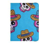 Falso Glitter Cartoon Cowboy Cranio Blu Cuoio decorativo Passaporto Porta Carta Combo Viaggio Documenti Organizer Protector Porta Passaporto Combo con Vaccino Card Slot Impermeabile, Falso Glitter