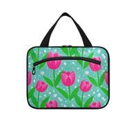 Falso Glitter Cartoon Fiore Blu Fiore Appeso Trucco Borsa Da Viaggio con Gancio, Designer Multifunzionale Cura Della Pelle Borsa per Le Donne Hotel bolsas para maquillaje L
