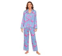 Falso Glitter Cartoon Flamingo Blu Raso Pigiama Set Leggero e Confortevole Pigiama In Raso di Seta Per Le Donne Casual Ladies Sleepwear M pijama de invierno para mujer manica lunga loungewear 2