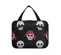 Falso Glitter Cartoon Pirate Skull Cool Hanging Womens Toiletry Travel Bag con gancio, Designer Multifunzionale Medicina Borse per le Donne Viaggio Palestra bolso para maquillaje L