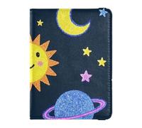 Falso Glitter Cartoon Sole Luna Cuoio decorativo passaporto libro titolare di Viaggio Documenti Organizzatore Protector Titolare di Carta Del Passaporto Caso Impermeabile, Falso Glitter cartone