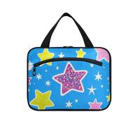 Falso Glitter Cartoon Star Colorful Hanging Mens Travel Toiletry Bag con gancio, Designer Necessities Cosmetic Bag per le donne che viaggiano hotel bolsos para Hombre L