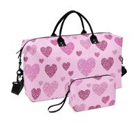 Falso Glitter Cuore Pesca Viaggio Duffel Borse Weekender Duffel Bag Sport Allenamento Borsa con Cinghia Regolabile per Allenamento Impermeabile Bolsa de para Mujer