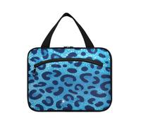 Falso Glitter Leopard Print Blue Hanging Cosmetici Borse da viaggio con gancio, Designer Unisex caso per articoli da toeletta per Viaggi Must Haves Hotel bolsas de maquillaje para Mujer L