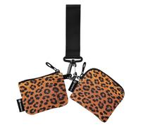 Falso Glitter Leopard Print Orange Portafoglio doppio da donna Custodie per biglietti da visita Slim staccabile cerniera portamonete portafoglio con portachiavi per donna 2 confezioni tarjeteros para