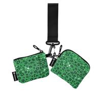 Falso Glitter Leopard Print Verde Portafogli da donna Custodie per carte di Grande Capacità Cerniera Portafoglio portamonete con Cinturino da polso per il lavoro Viaggi 2 Pz portatarjetas para