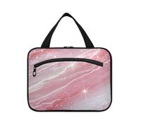 Falso Glitter Marmo Grano Rosa Appeso Cosmetici Borse da Viaggio per le Donne con Gancio, Designer Pieghevole Medicina Borse per Viaggi Must Backpacking kit de para Mujer L