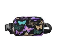Falso Glitter Paillettes Farfalla Nero Carino Running Belt Bag Marsupio per piccoli uomini d'affari Mini con Cinghia Regolabile per Viaggi Shopping Corsa bolso de lado para