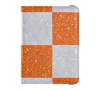 Falso Glitter Scacchiera Quadrati Bianco Arancione Cuoio decorativo viaggio portafoglio donna passaporto titolare Vaccino Caso Protector Cover Custodia Passaporto Impermeabile, Finti quadrati a