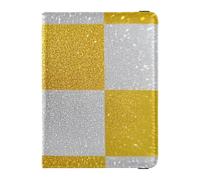 Falso Glitter Scacchiera Quadrati Bianco Giallo Cuoio decorativo porta passaporto per gli uomini di viaggio Vaccino Caso Protector Cover Badge ID Vaccino Card Holder Portafoglio Impermeabile, Finti