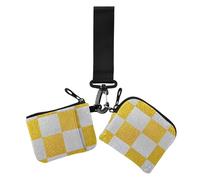 Falso glitter scacchiera quadrati bianco giallo da donna portamonete portamonete minimalista portachiavi portamonete con portachiavi per donna confezione da 2, Finti quadrati a scacchiera glitter