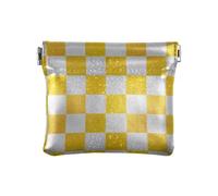 Falso Glitter Scacchiera Quadrati Bianco Giallo Donna in Pelle Moneta Borsa Comodo Chiusura Portafoglio Porta Carta per le Donne Viaggio, Finti quadrati a scacchiera glitter bianco giallo, 1 size