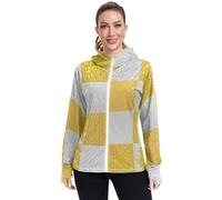 Falso Glitter Scacchiera Quadrati Bianco Giallo Donna Zip Up Felpa Leggera Camicia da Lavoro Protezione UPF 50+ Felpa Carina Giacca con Zip Up per Escursioni Outdoor sudaderas con capucha para mujer