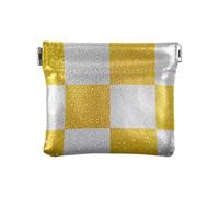 Falso Glitter Scacchiera Quadrati Bianco Giallo PU Pelle Piccolo Portamonete Portatile Card Key Organizzatori per Ragazze Donne Signore