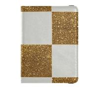 Falso Glitter Scacchiera Quadrati Bianco Oro Cuoio decorativo Passaporto e Vaccino Card Holder Combo Vaccino Caso Protector Cover Custodia Passaporto Custodia Ultra Sottile, Falso Glitter scacchiera