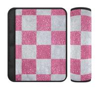 Falso Glitter Scacchiera Quadrati Bianco Rosa 2 pz Spalla pad Più Comfort Guida per la maggior parte delle auto funda para cinturón de carro