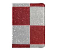 Falso Glitter Scacchiera Quadrati Bianco Rosso Cuoio decorativo Porta passaporto per donne Viaggio Porta Carta Vaccino Combo Viaggio Passaporto Portafoglio Con Slot per Carta di Vaccinazione Ultra