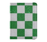 Falso Glitter Scacchiera Quadrati Bianco Verde Cuoio decorativo Passaporto Carta Della Copertura Combo Vaccino Caso Della Protezione Della Copertura Del Passaporto Caso di Viaggio Documenti