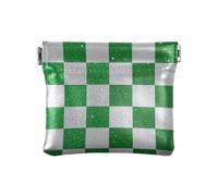 Falso glitter scacchiera quadrati bianco verde donna in pelle portamonete conveniente portamonete con chiusura per donne signore, quadrati a scacchiera glitter finti bianco verde, 1 taglia, stampa