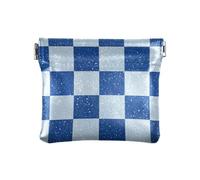 Falso Glitter Scacchiera Squares Bianco Blu Donna Pelle Portamonete Portatile Organizzazione Borse per Donne Signore, Falso Glitter Scacchiera Quadrati Bianco Blu, 1 formato, Stampa Art, Finti