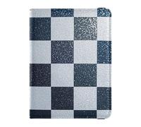 Falso Glitter Scacchiera Squares Bianco Blu Navy Pelle Decorativa Porta Passaporto Custodia Protettiva Porta Passaporto Combo con Vaccino Card Slot Impermeabile, Finti quadrati a scacchiera glitter