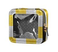 Falso Glitter Scacchiera Squares Bianco Giallo Trasparente Viaggio Trucco Bag Organizzatore Trucco Organizzatore di Trucco per Viaggio