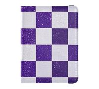 Falso Glitter Scacchiera Squares Bianco Viola Pelle Decorativo Impermeabile Porta Passaporto Documenti di Viaggio Organizer Protector Porta Passaporto Combo con Vaccino Card Slot Leggero, Finti