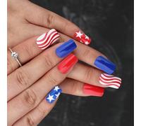 Falso quadrato corto incollato 4 luglio - Independence Day French Tip Press-On acrilico