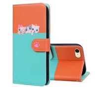 FALUWONRU per iPhone 17e/16e Carte di Credito Custodia in Pelle Cover Apple 17e/16e a libro Magnetica Custodia Custodia a Portafoglio di Cane e Gatti Cartoon per Donne,Arancione&Blu Cielo