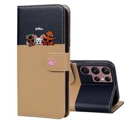 FALUWONRU per Samsung Galaxy S22 Ultra 5G Carte di Credito Custodia in Pelle Cover a libro Magnetica Custodia Custodia a Portafoglio di Cane e Gatti Cartoon per Donne,Nero&Marrone Chiaro