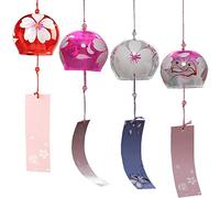 Falytemow - Campane a vento giapponesi romantiche campanelle a vento in vetro realizzato a mano, in stile giapponese, per regalo di compleanno, per interni o esterni, 4 pezzi, viola, rosso e cremisi)