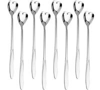 Falytemow - Cucchiai in acciaio inox 304 per caffè, tè, dessert, bevande, miscelazione, frullati, confezione da 8 pezzi (8 pezzi a forma di cuore argentato)
