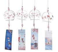 Falytemow Set di campane a vento giapponesi, romantiche campane a vento in vetro fatte a mano, in stile giapponese, per regalo di compleanno, decorazioni per interni o esterni, confezione da 4