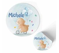 FAMÀ - Etichette Adesive Personalizzate Compleanno Bimbi Orsetto Ø 38 mm - Sticker Personalizzati con Nome e Data 175pz