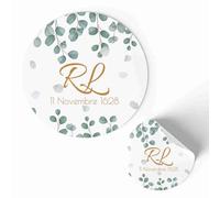 FAMÀ - Etichette Adesive Personalizzate Matrimonio Foglia Ø 38 mm - Sticker Personalizzati con Nome e Data 175pz