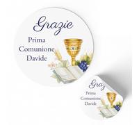 FAMÀ - Etichette Adesive Personalizzate Prima Comunione Ø 38 mm - Sticker Personalizzati con Nome e Data 175pz