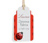 FAMÀ - Tag Bigliettini Bomboniere Personalizzati per Laurea Coccinella, Cartellini Personalizzabili Smerlato
