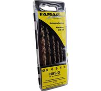 Famag 1594835 - Set di 5 punte elicoidali per legno, diametro 3-8, HSS-G, per tutti i materiali di legno, con cassetta in plastica, colore: grigio