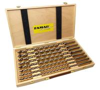 FAMAG - Set di punte per lewis, in cassetta di legno, 8 pezzi, Ø 10, 12, 14, 16, 18, 20, 22, 24 mm, lunghezza totale 460 mm